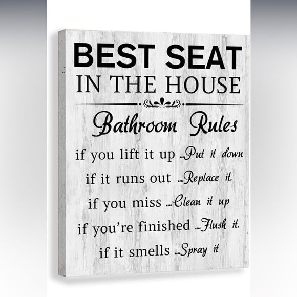 Farm House Bathroom Funny Rules Canvas - Picture 1 of 6